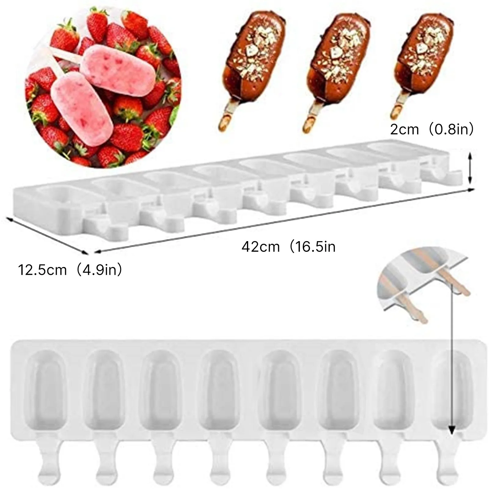 42 X 12.5x2cm Ice Cream Mold 8 Cell Silicone Plastic Juice Popsicle Maker Cake Dessert Candy Pot Melting Reusable | Дом и сад