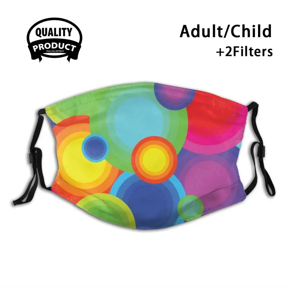 

Saturated Circles Reusable Mouth Mask Filter Cool Kawaii Funny Custom Design Masks Pattern Colorful Multicolored Rainbow