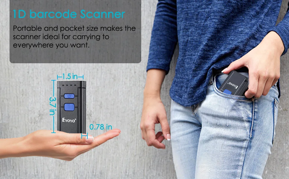 Сканер штрих-кода Eyoyo Mini 1D совместимый с Bluetooth и 2 4 ГГц беспроводное проводное