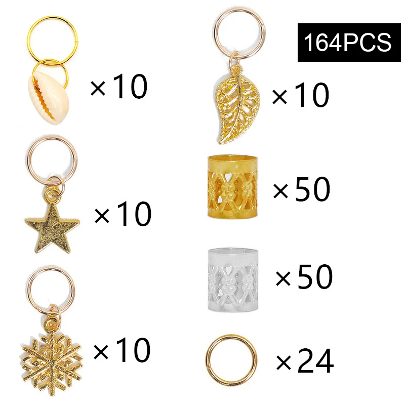 164 шт. металлические африканские Кольца для волос|Звенья кольца и трубки| |