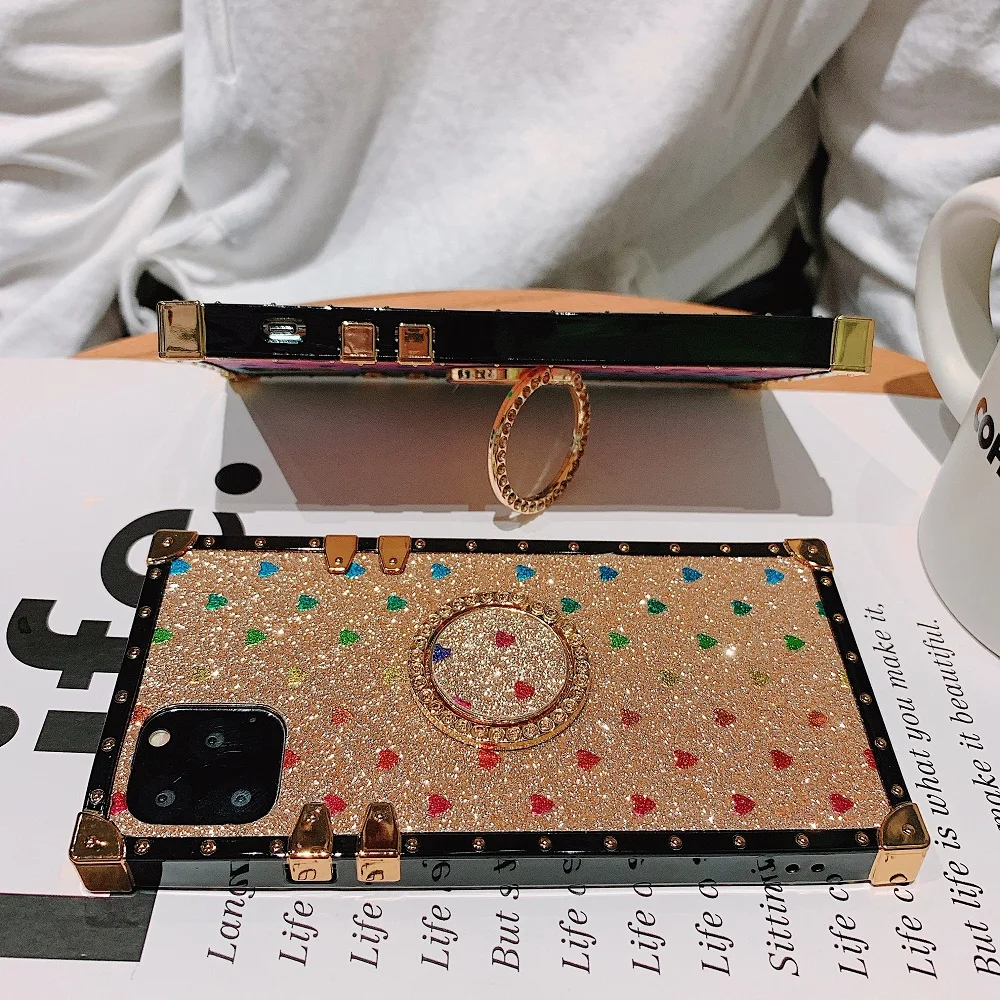 Роскошный чехол для телефона с Пчелой для iPhone 11 Pro X XR XS Max 8 7 Plus, квадратная Лазерная крышка с сердцем для samsung Galaxy S9 S10 Plus Note 10 Pro