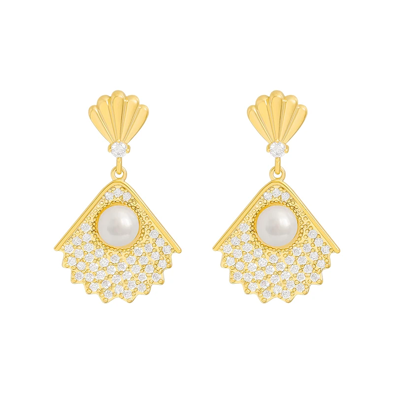 

2021 new design fan-shaped Pearl Earrings for woman luxury zircon jewelry girl's unusual Earrings Fashion Party accessories