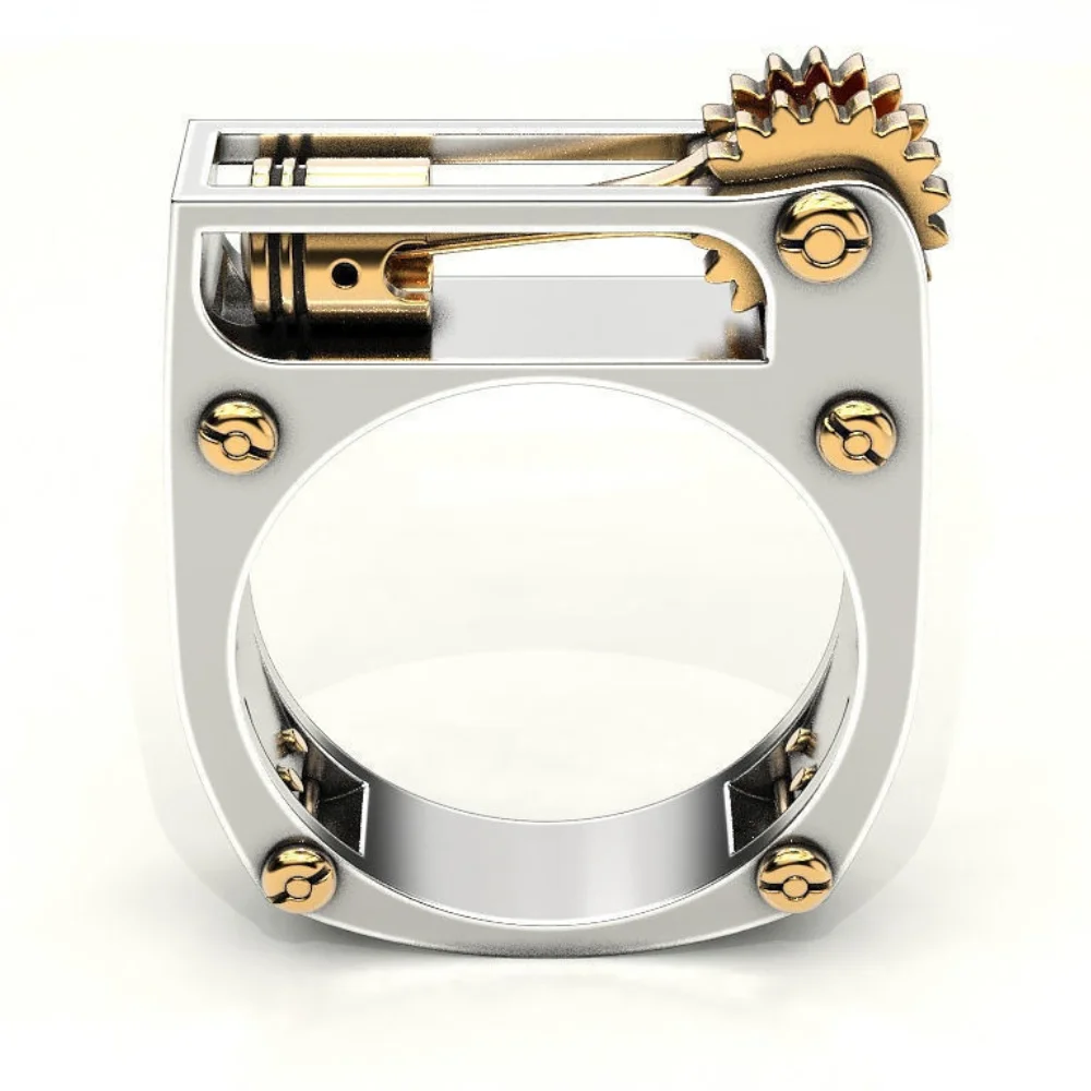 

European and American New Ring Geometric Mechanical Two-color Unisex Ring Fashion Jewelry