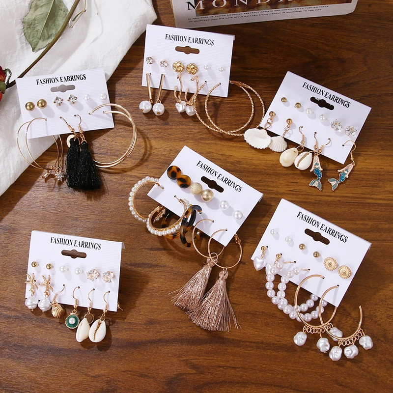 Винтажный Леопардовый акриловый комплект сережек для женщин 2020 богемная ракушка