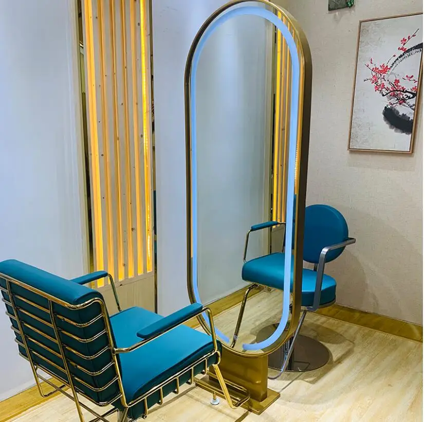 

Online celebrity barber shop mirror salon landing single-sided double-sided mirror LED mirror with lamp hairdressing mirror