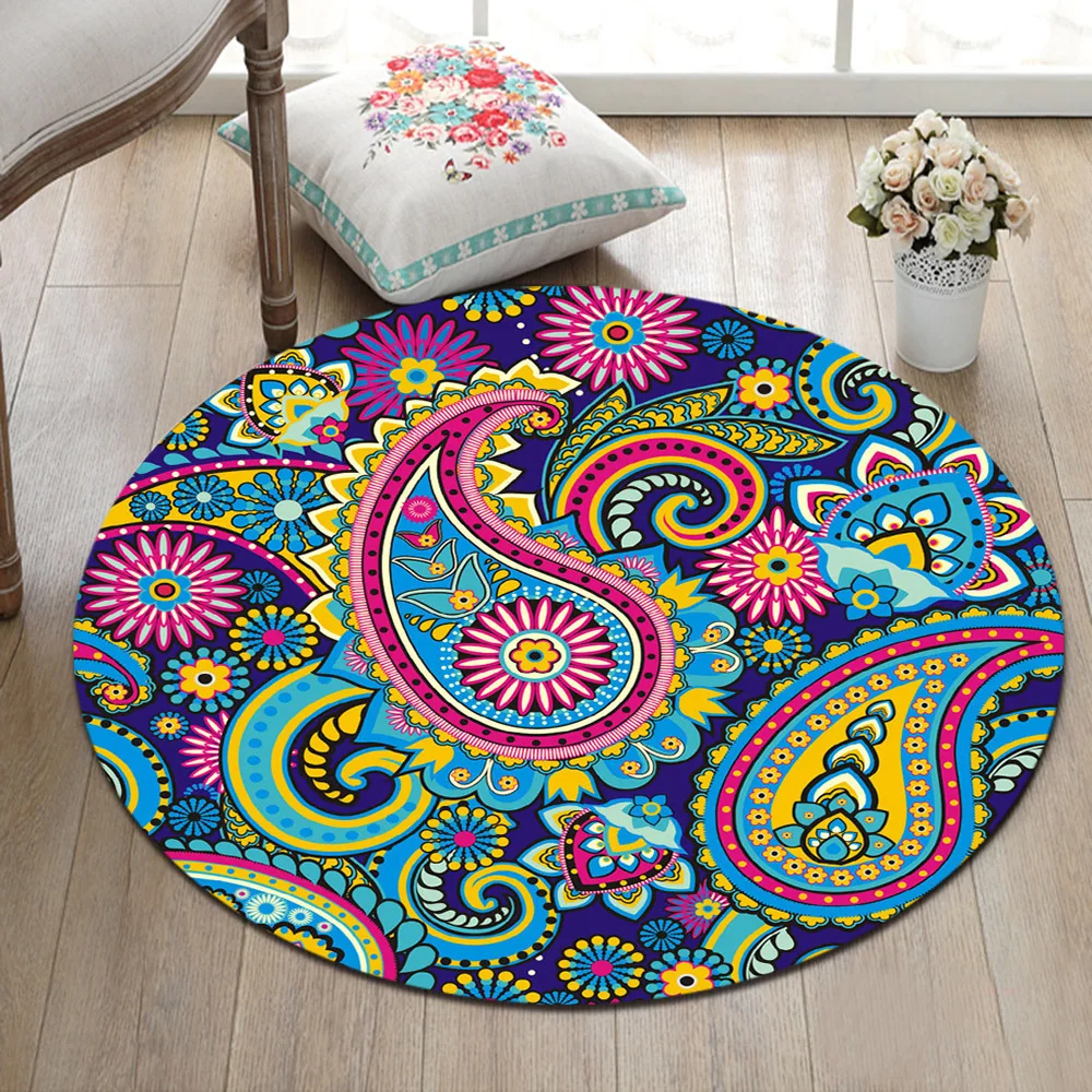 Классический напольный коврик с узором пейсли и мандалой Круглый для гостиной на
