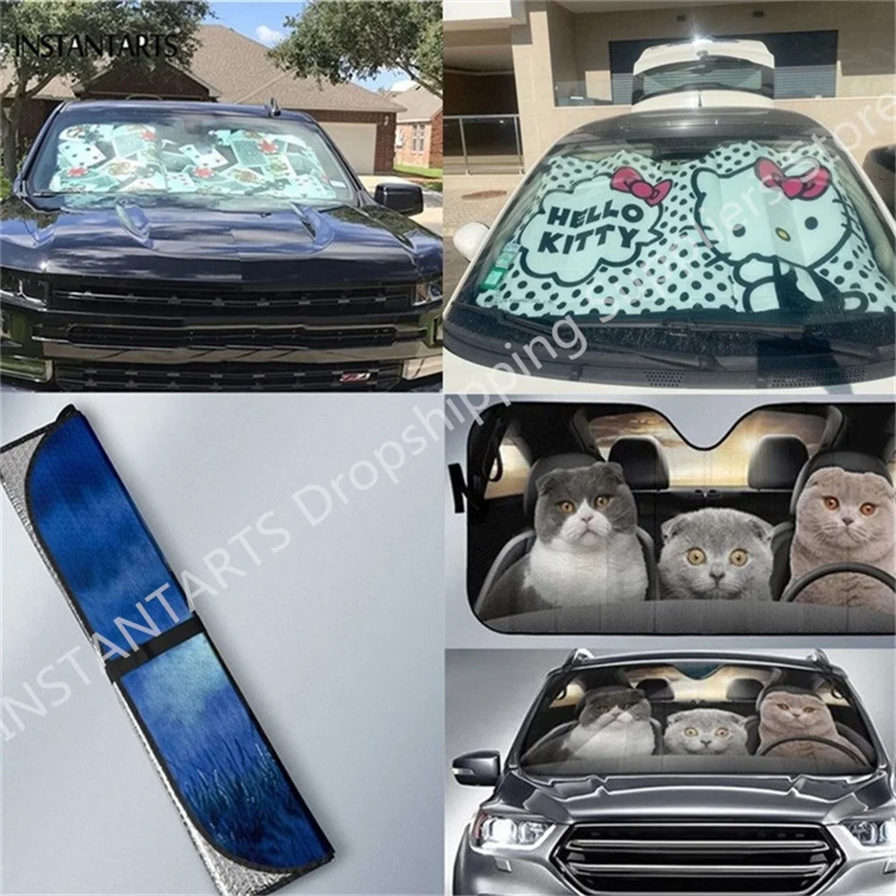 

INSTANTARTS Day of the Dead Sugar Skull Car Sun Shade Windshield Fold-up Sunshade for Windshields Women Girly Accessories Covers