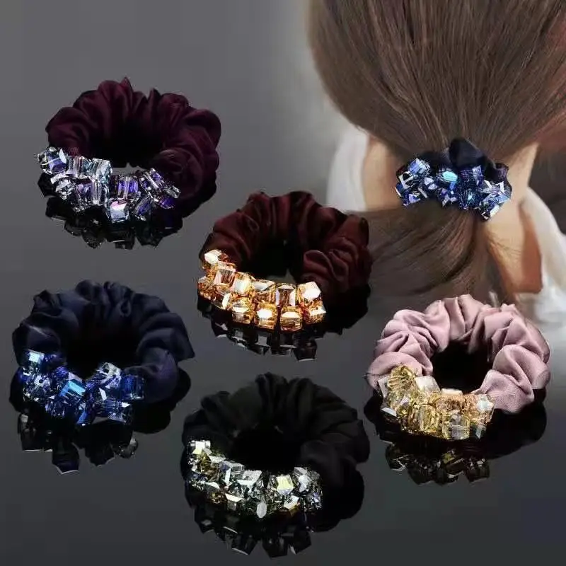 

2021 elegant crystal beaded rubber band hair rope Korean temperament female fashion hair rope hair accessories