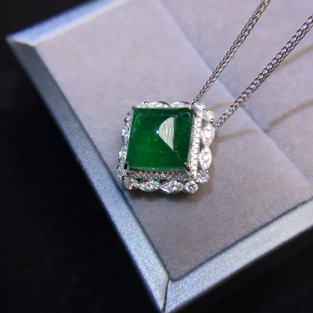 AGL Fine Jewelry сертификат Настоящее 18 к белое золото AU750 натуральный зеленый изумруд 5.4ct подвески из драгоценных камней для милое Женское Ожерелье