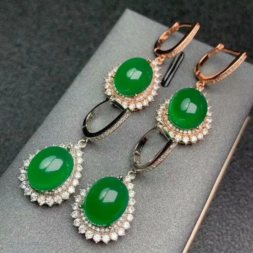 SHILOVEM 925 silver natural green chalcedony Stud Earrings classic wholesale Fine women gift party new plant de09110991agys