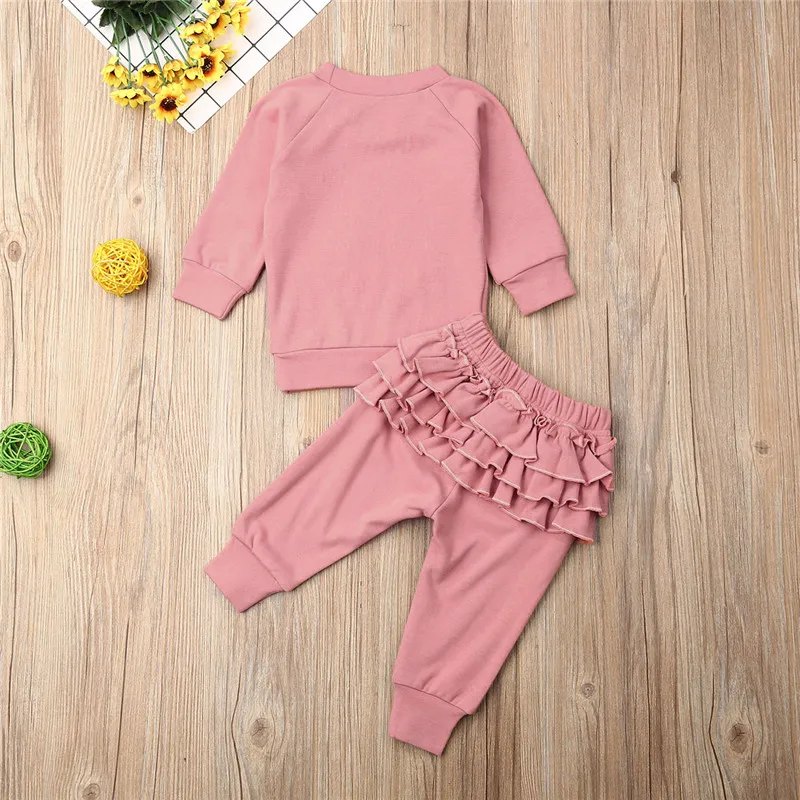 Toddler 2pcs Newborn Infant Baby Girl Clothes Long Sleeve Hoodie Tops Ruffle Leggings Pants Set Rainbow Fall Winter Outfits 0-3Y
