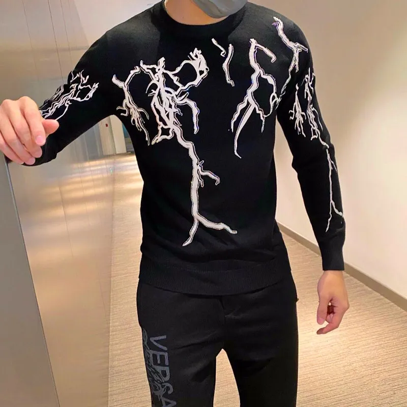 

mens luxury flash printing rhinestone fashion sweater/pullover warm/Asia size
