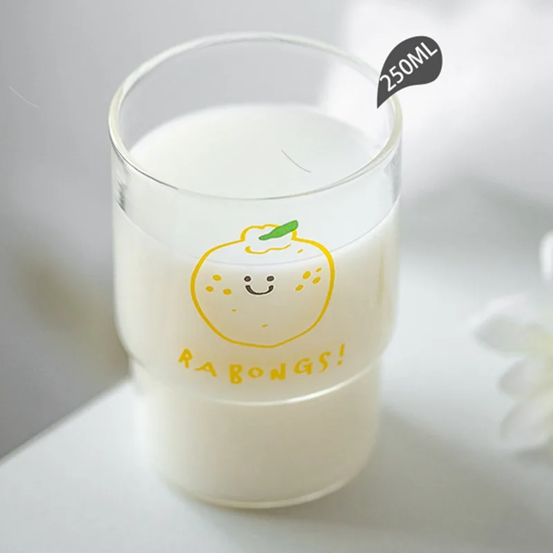 

250ML Cute Ins Glassware Heat-resistant Coffee Mug Breakfast Milk Juice Drinking Glass Cup for Children Student Home Kitchen