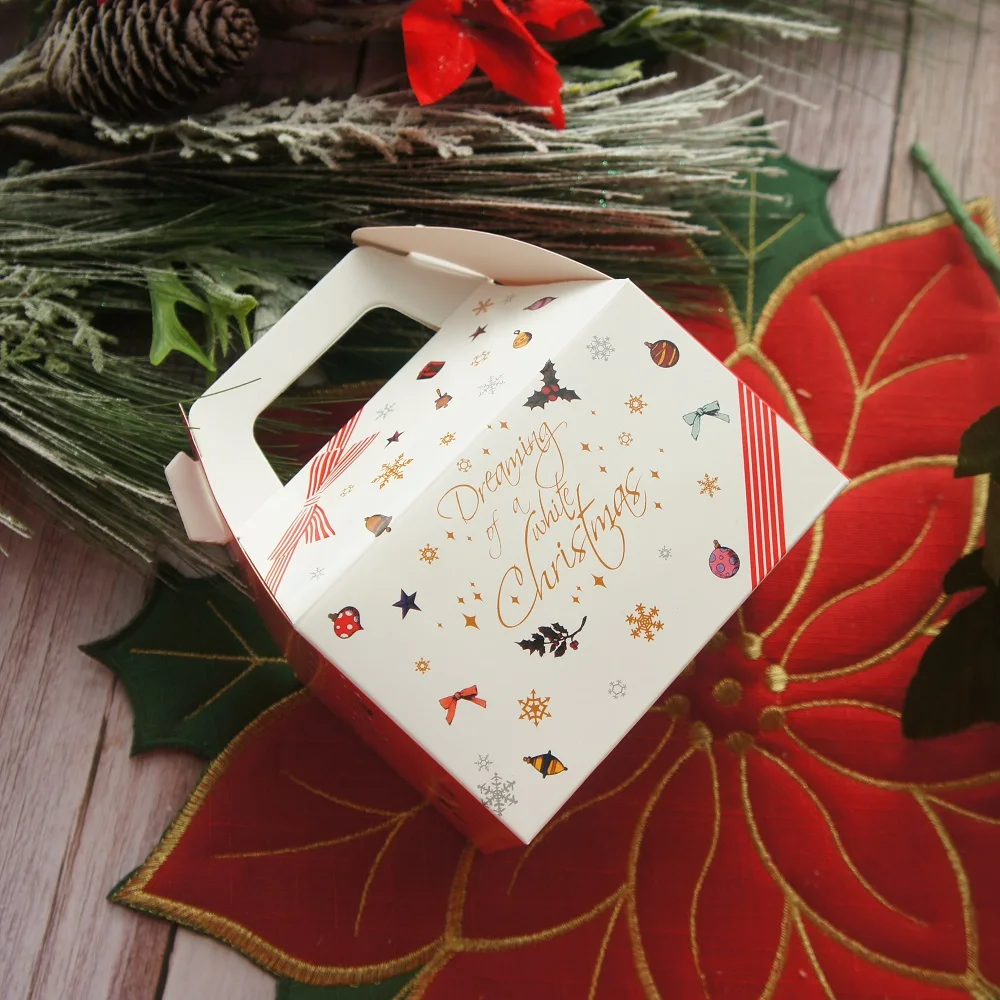 13*10.5*8 red Christmas paper box with handle10 Pcs cookie Macaron Chocolate Paper Box Party Gifts Packaging | Дом и сад