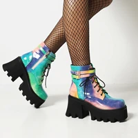 2021 platform women boots high heels ankle spring sexy chunky buckle female punk style ankle boots multicolor fashion shoes