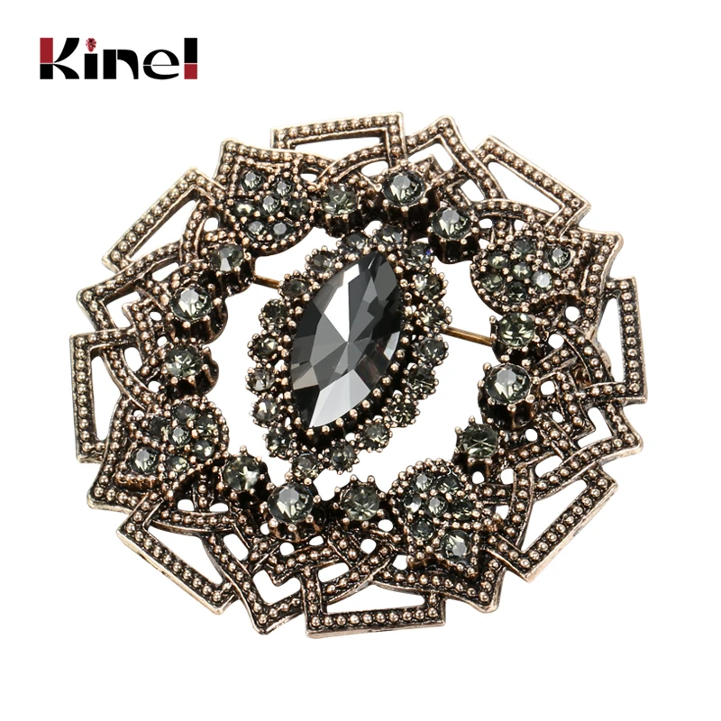 

Kinel Vintage Women Gray Crystal Flower Brooch Pin Turkish Jewelry Rhinestone Brooches Arabia Paisley Pattern Lapel Corsage 2020