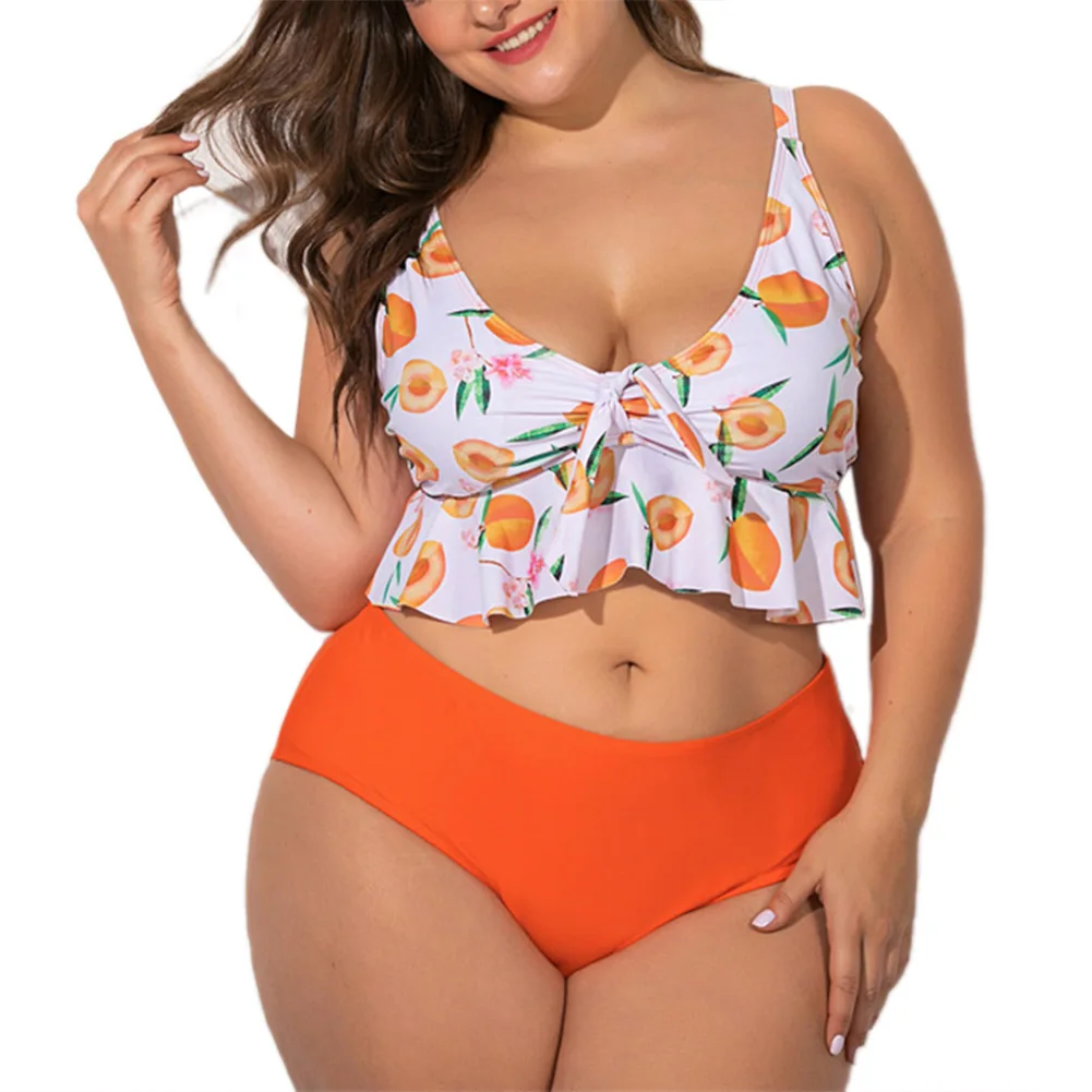 Женский купальный костюм праздничный топ с рюшами и принтом персика подкладом на