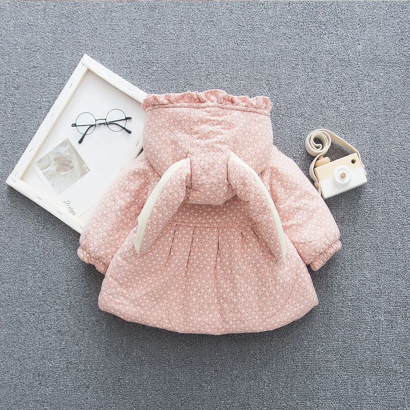 Пальто для маленьких девочек хлопковые пальто в горошек с заячьими ушками От 1 до