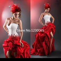 short front long back red and white ball gown prom dresses chic illusion tiered ruffles party sexy saudi arabic formal evening