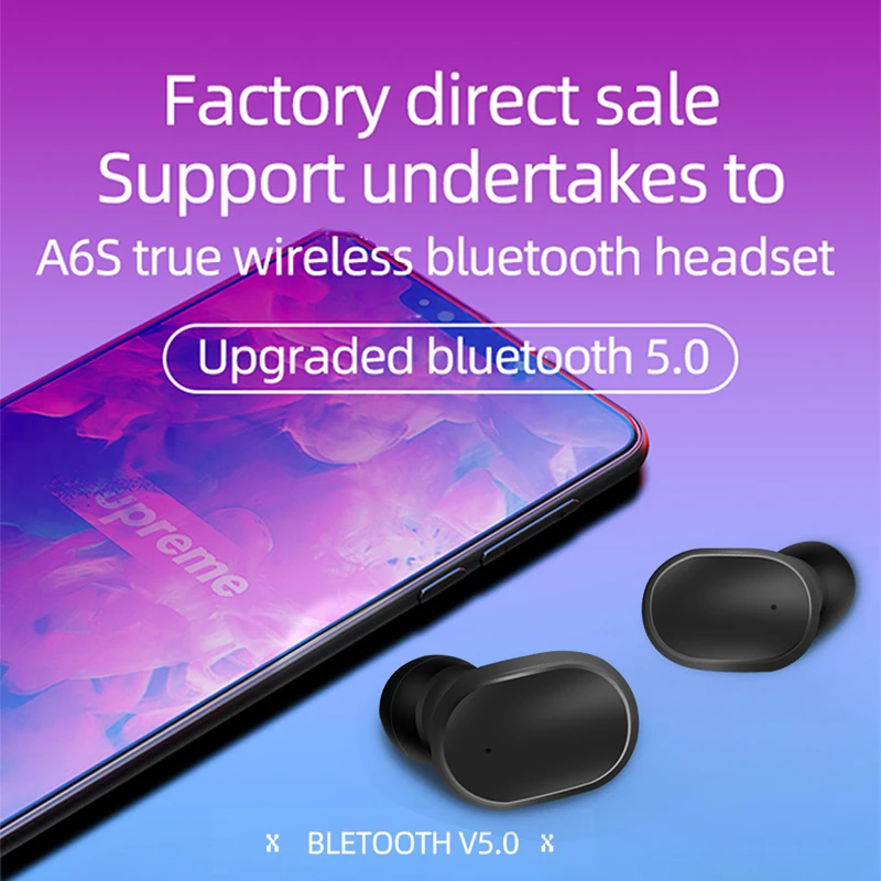 Bluetooth A6S Беспроводная гарнитура наушники 5,0 TWS наушники с шумоподавлением Двойной HD микрофон для Xiaomi huawei samsung