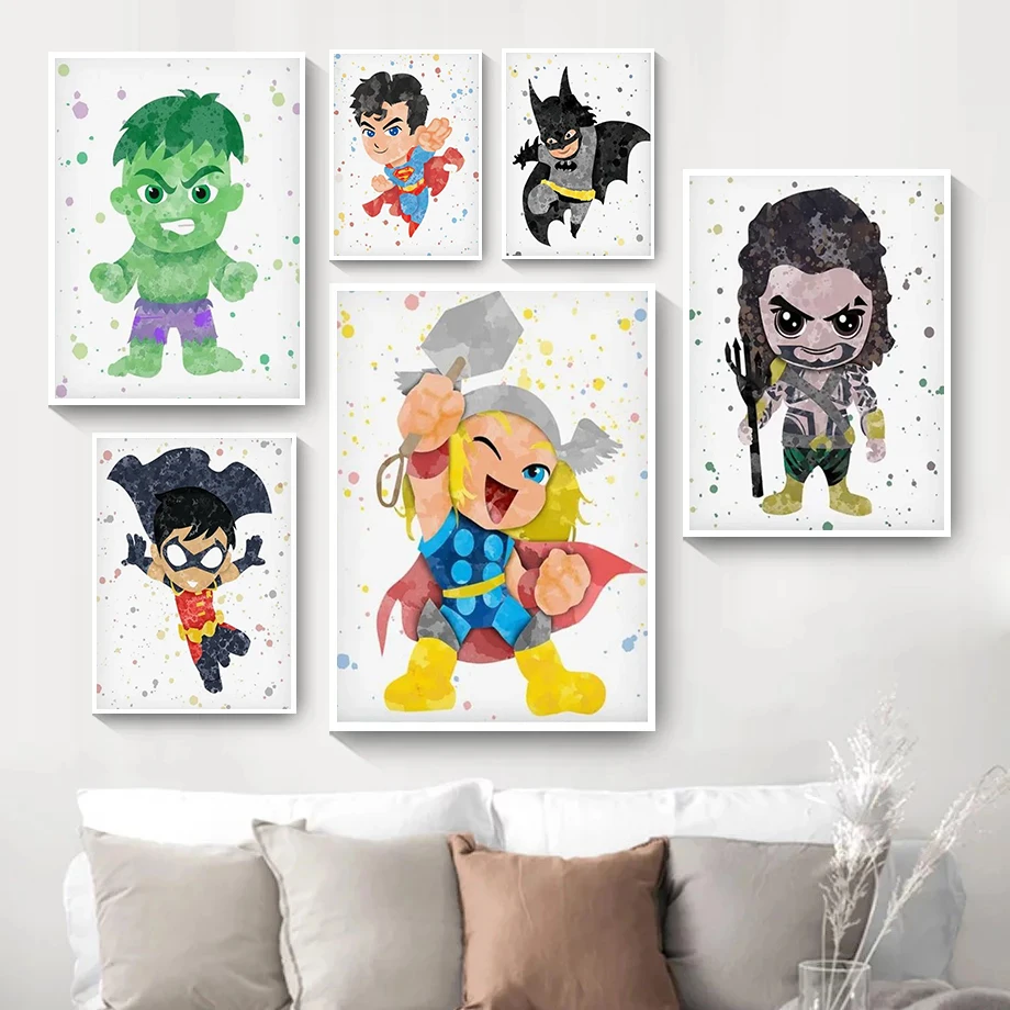 

Marvel Cartoon Canvas Baby Superheroes Canvas Painting Spiderman Posters and Prints Wall Art Picture for Kids Bedroom Decor Gift