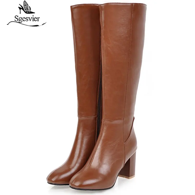 Женские сапоги до колена на высоком каблуке с квадратным носком молнии | Обувь