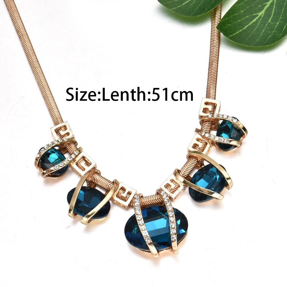 

Big Blue Crystal Pendant Necklace Gold Choker Statement Bib Necklace Women Fashion Jewelry bijoux femme collares
