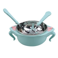 food supplement bowl spoon pink green 4 piece set childrens tableware stainless steel anti drop bowl sucker bowl