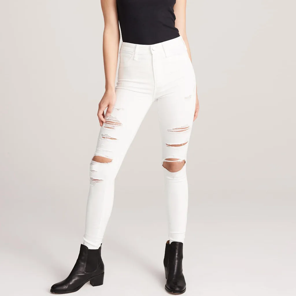 SAGACE высокая талия обтягивающие модные джинсы для женщин с дырками винтажные