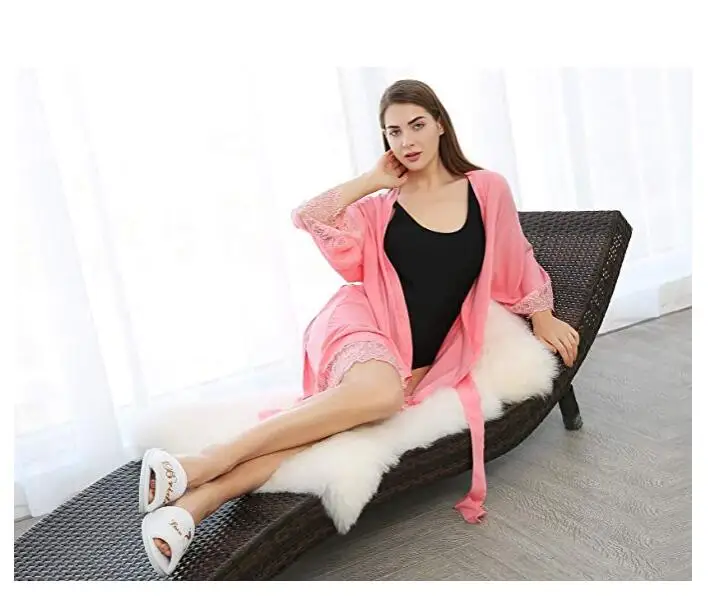 Женское кружевное кимоно однотонное хлопковое короткое банное платье невесты