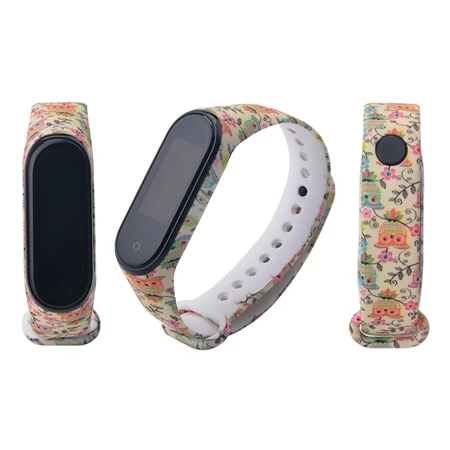 Mi band 3 4 ремешок Камуфляжный силиконовый универсальный ремешок для Xiaomi mi Band 4 3 band 4 Band 3 браслет с мультяшным принтом из ТПУ - Цвет: owl