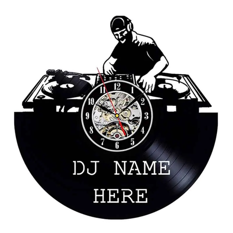 

Custom DJ Name Silhouette Icon DJ Cut-Out LP Clock Vinyl Music Record Wall Clock Handmade 3D Art Wall Decor For Night Clubs
