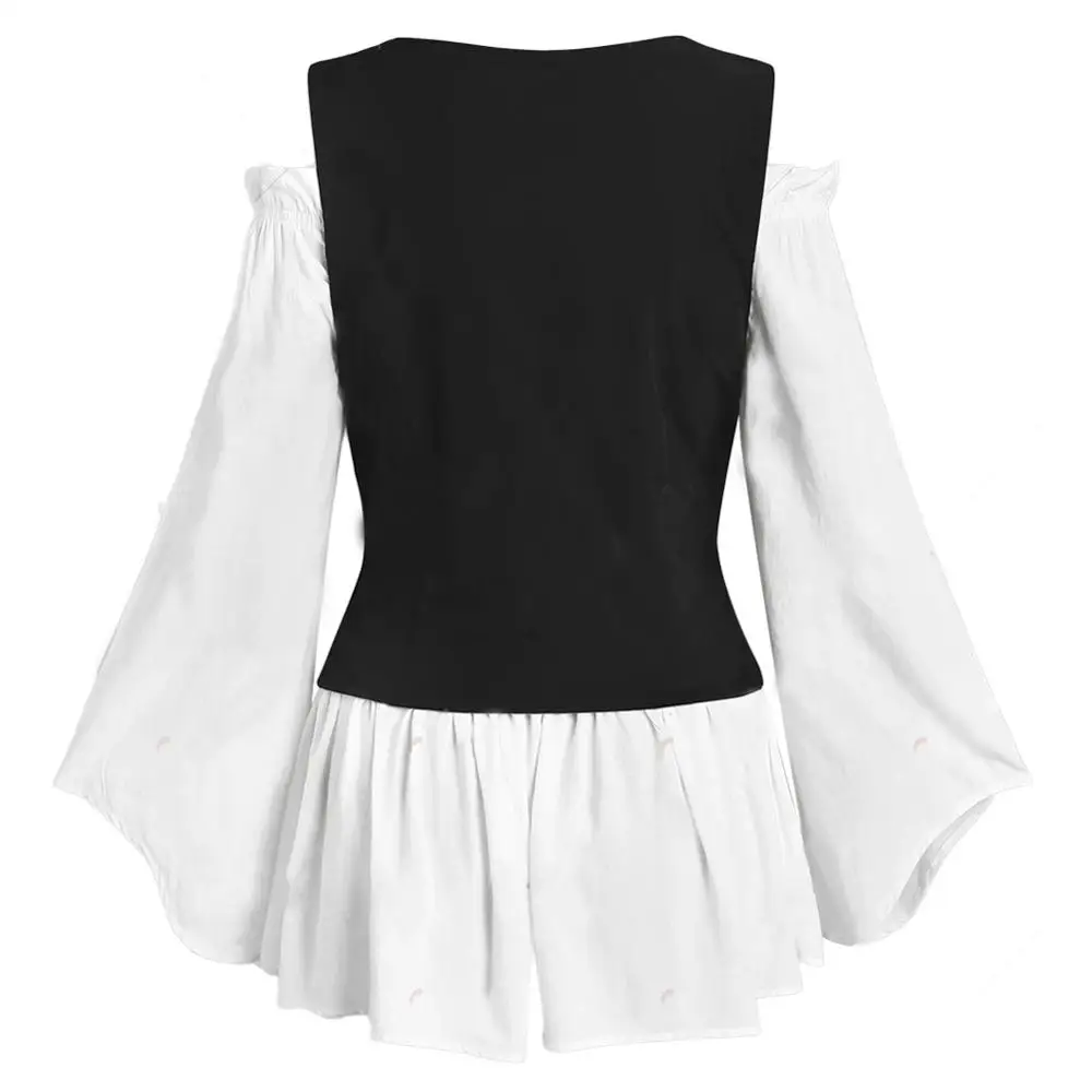 

Medieval Renaissance One-neck Trumpet Sleeve Waist Tight Vest Two-Piece Set Halloween Performance