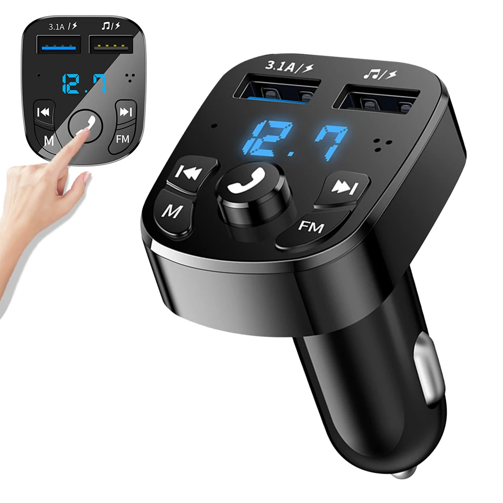 Автомобильное зарядное устройство с двумя USB портами Bluetooth FM трансмиттером MP3 и