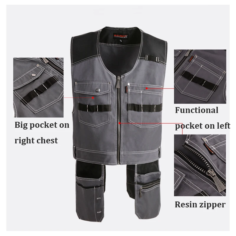 Мужская жилетка Многофункциональный инструмент Мульти карман T/C саржевая