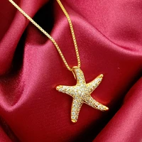 female fashion cute starfish women pendant chain inlaid zirconia clavicle chain jewelry necklace