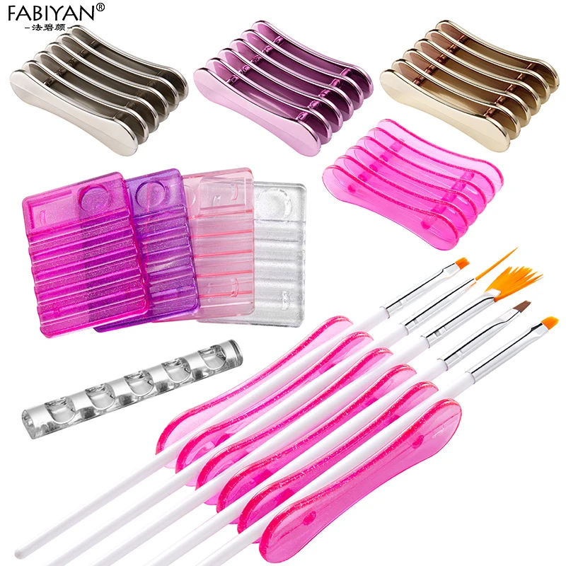 5 Grids Brush Holder Pen Rest Display Stand Plastic Manicure Tools Nail Art Acrylic Silver Purple Gold Showing Shelf