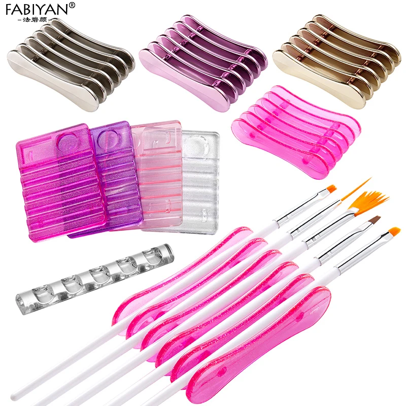 5 grids brush holder pen rest display stand plastic manicure tools nail art acrylic silver purple gold showing shelf free global shipping
