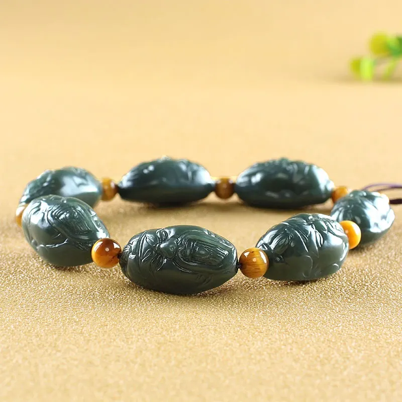 

Натуральный Необработанный черный зеленый нефритовый браслет hetian, нефритовый браслет с бусинами, ювелирные браслеты из 100% натурального не...