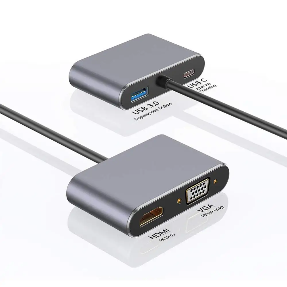 USB C концентратор тип c к HDMI VGA 4k 30 Гц адаптер кабеля 3 0 конвертер с QC 87 Вт PD Зарядка