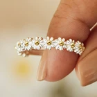 Женские кольца с маргариткой, милые регулируемые обручальные кольца в Корейском стиле с цветком, открытые манжеты, свадебные кольца, ювелирные изделия, аксессуары