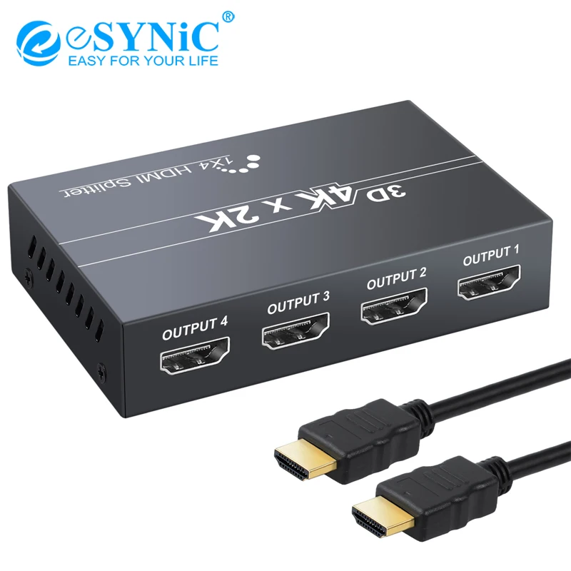 ESYNiC 1 в 4 Выход HDMI разветвитель 1x4 порты коробка для HDCP обход Full Ultra HD 1080P K/2 K 3D