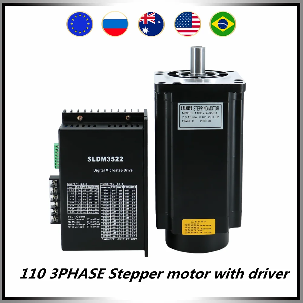 

Three phase stepper motor 110BY350A / 110BY350B / 110BY350C / 110BY350D / 110BY350E 8-24Nm + driver DM3522 / DM3722 AC 110-240V