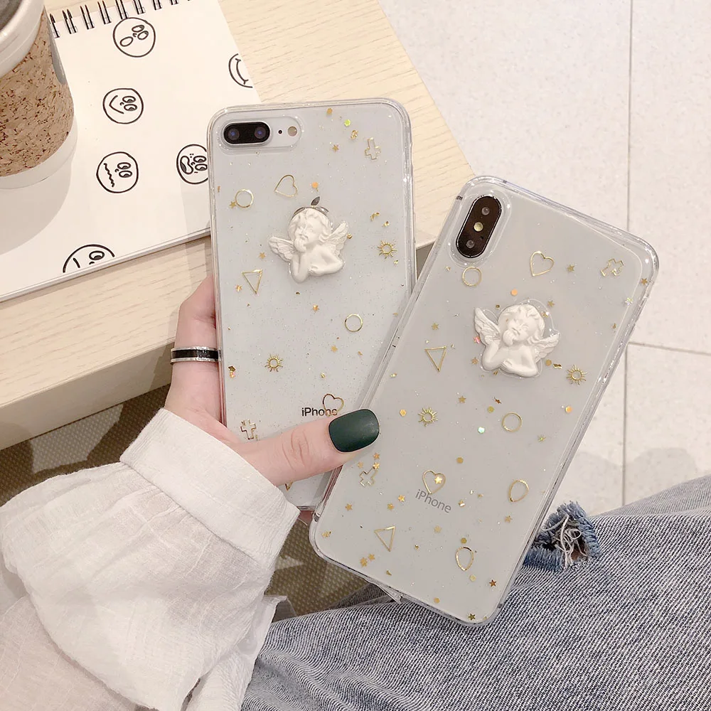 Блестящий чехол с ангелом для телефона iPhone 7 8 Plus 6 6s XR X XS MAX прозрачный ТПУ накладка