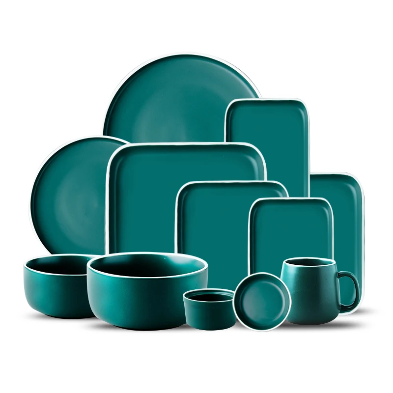 Матовая зеленая серая керамическая обеденная тарелка для закуски Тарелка