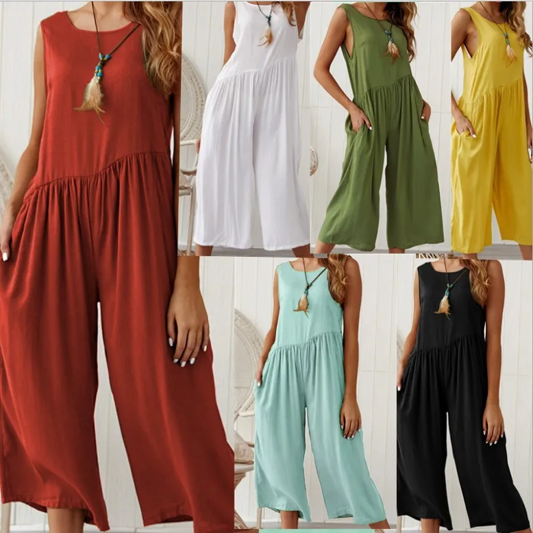 

Spot temperament commuter women's loose solid color vest Jumpsuit