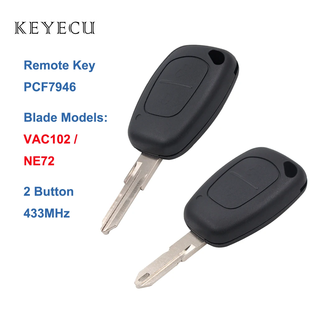 Keyecu Автозапуск Дистанционный ключ 2 кнопки 433 МГц PCF7946 для Renault Kangoo 2003 2004 2005 2006 2007