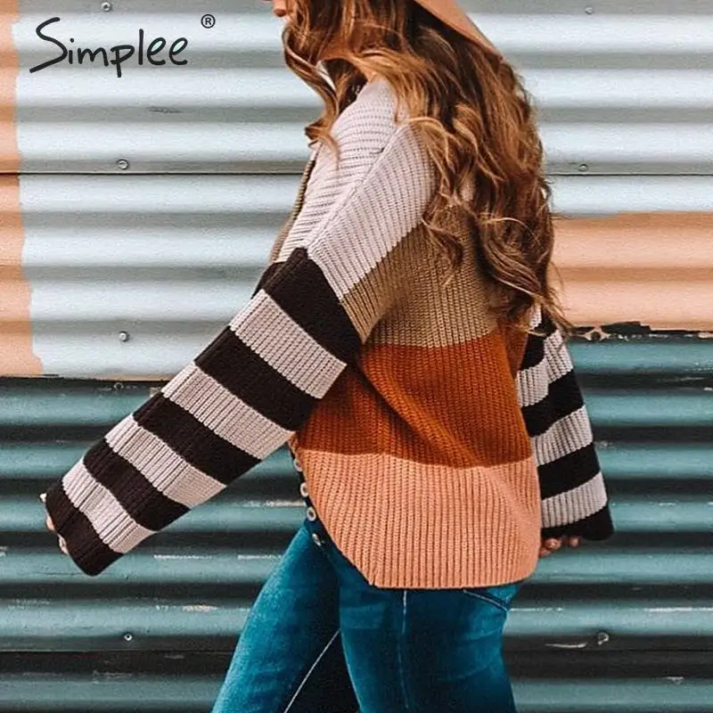 Simplee полосатый Повседневный пуловер с круглым вырезом женский свитер осень зима
