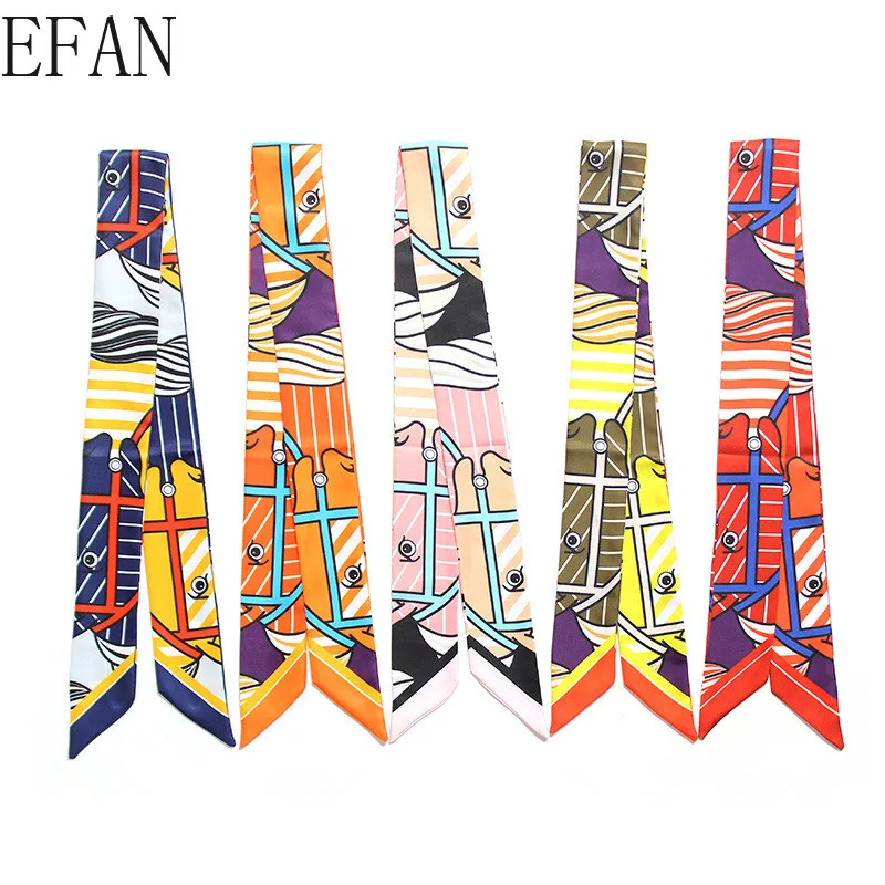 

New Women Silk Ribbons Headwear Brand Small Tie Horse Head Print Silk Scarf for Womens Handle Gradient Color Bag Ribbon Scarves