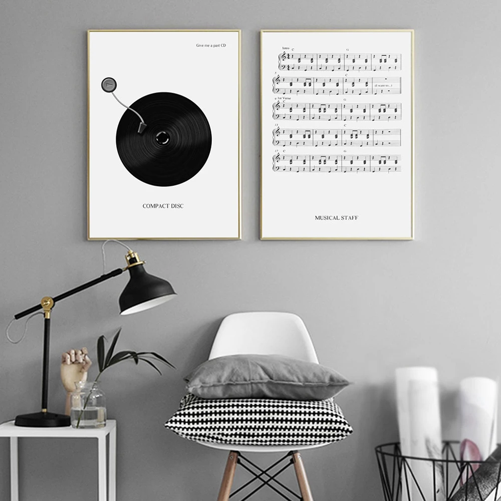 

Nordic Simple Morden Black And White Piano Music Sheet Wall Art Canvas Print Painting Living Room Decor